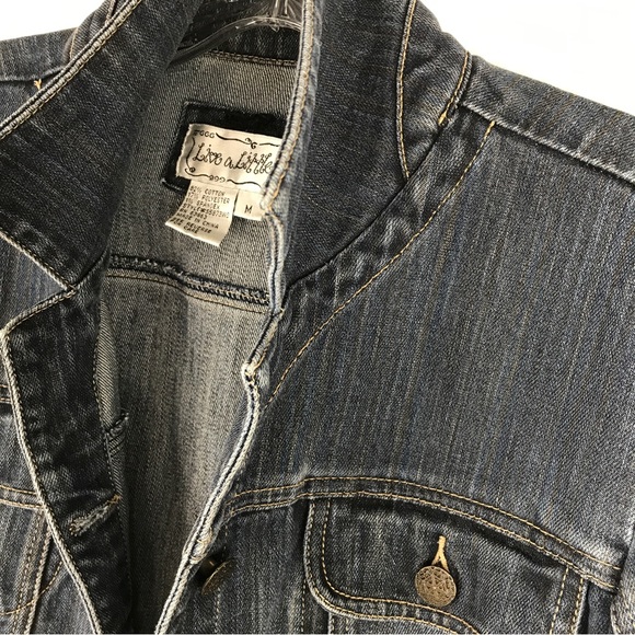LIVE A LITTLE Stretch Denim Jean Jacket Medium Dark Blue Womens M - Picture 2 of 5